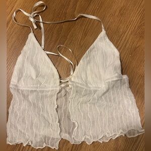 White Sheer Lace Crop Top With Tie Front